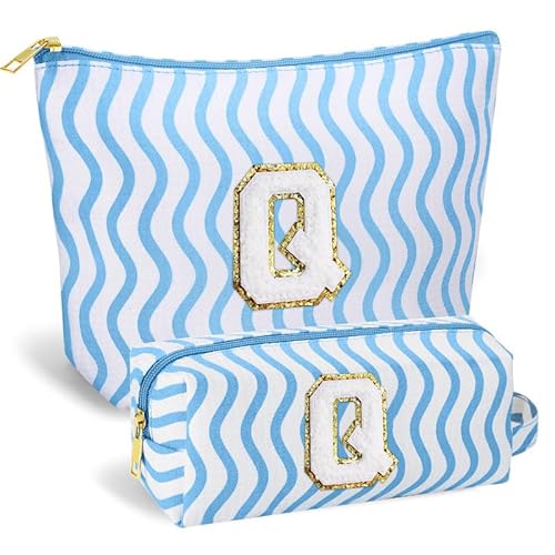 SEFORICO Personalisierte Kosmetiktasche Damen Mädchen - Geburtstagsgeschenke für Frauen A-Z Schminktaschen 2 Pack Reise Kosmetiktaschen Geschenke für Teenager Mädchen, Beste Freunde, Schweste(Blau Q) von SEFORICO