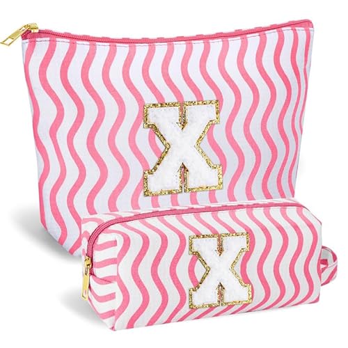 SEFORICO Personalisierte Kosmetiktasche Damen Mädchen - Geburtstagsgeschenke für Frauen A-Z Schminktaschen 2 Pack Reise Kosmetiktaschen Geschenke für Teenager Mädchen, Beste Freunde, Schweste(Rosa X) von SEFORICO