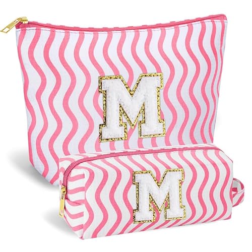 SEFORICO Personalisierte Kosmetiktasche Damen Mädchen - Geburtstagsgeschenke für Frauen A-Z Schminktaschen 2 Pack Reise Kosmetiktaschen Geschenke für Teenager Mädchen, Beste Freunde, Schweste(Rosa M) von SEFORICO