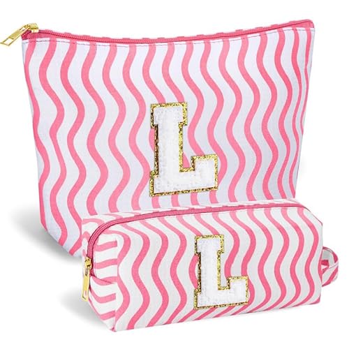 SEFORICO Personalisierte Kosmetiktasche Damen Mädchen - Geburtstagsgeschenke für Frauen A-Z Schminktaschen 2 Pack Reise Kosmetiktaschen Geschenke für Teenager Mädchen, Beste Freunde, Schweste(Rosa L) von SEFORICO