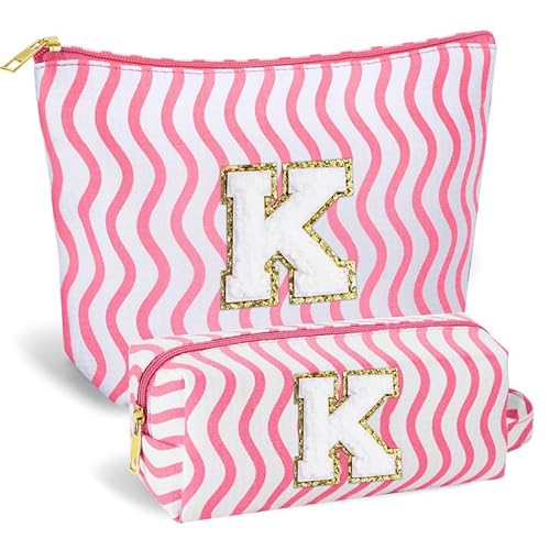 SEFORICO Personalisierte Kosmetiktasche Damen Mädchen - Geburtstagsgeschenke für Frauen A-Z Schminktaschen 2 Pack Reise Kosmetiktaschen Geschenke für Teenager Mädchen, Beste Freunde, Schweste(Rosa K) von SEFORICO