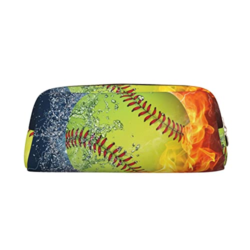 SEFZCXDN Federmäppchen mit Softball-Baseball-Aufdruck auf Feuer und Wasser, Schreibwaren-Tasche, Mehrzweck-Reise-Kosmetiktasche, Orange, gold, Einheitsgröße, Kosmetikkoffer von SEFZCXDN