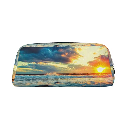 SEFZCXDN Federmäppchen mit Sonnenuntergang-Strand-Aufdruck, Schreibwaren-Tasche, Mehrzweck-Reise-Kosmetiktasche, silber, Einheitsgröße, Kosmetikkoffer von SEFZCXDN