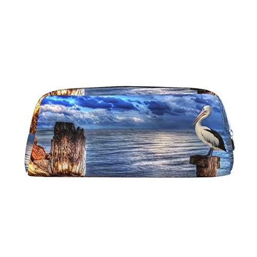 SEFZCXDN Pelican Bird Blue Sea Sky Print Pencil Bag Holder Stationery Pouch Multi Purpose Travel Cosmetic Bag, silber, Einheitsgröße, Kosmetikkoffer von SEFZCXDN