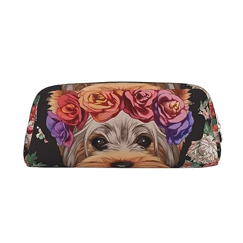 SEFZCXDN Yorkie Dog Floral Print Pencil Bag Holder Stationery Pouch Multi Purpose Travel Cosmetic Bag, gold, Einheitsgröße, Kosmetikkoffer von SEFZCXDN