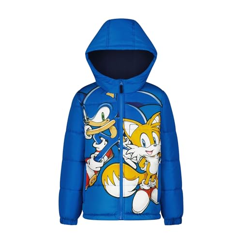 Sonic the Hedgehog Jungen Heavyweight Puffer Hooded Bubble Jacket Wintermantel, Blue Sonic and Tails, 7 von SEGA