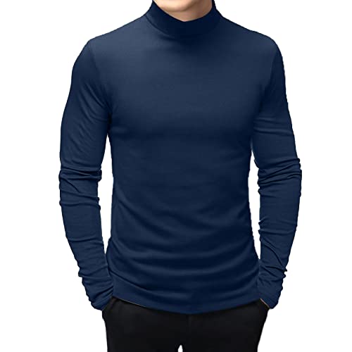 SEGANUP Herren Langarmshirt Sweatshirt mit hohem Kragen Slim Fit Pullover, Marine, Large von SEGANUP