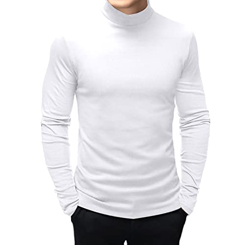 SEGANUP Herren Langarmshirt Sweatshirt mit hohem Kragen Slim Fit Pullover, Weiß, Small von SEGANUP