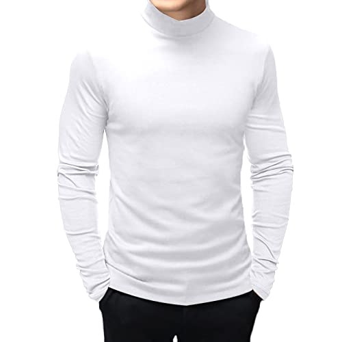 SEGANUP Herren Langarmshirt Sweatshirt mit hohem Kragen Slim Fit Pullover, Weiß, XXXL von SEGANUP
