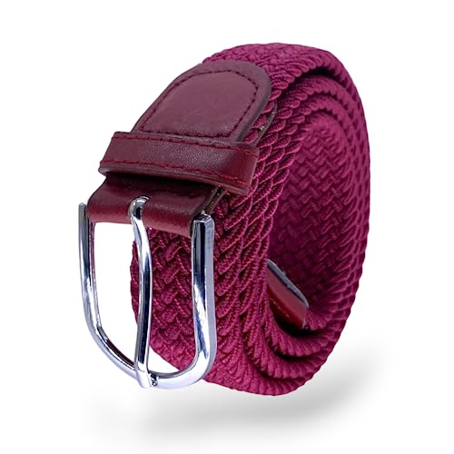 SEGMENTES Elastischer Geflochtener Gürtel für Männer und Frauen, mit ovaler Schnalle mit Länge von 100 cm bis 135 cm, passt sich jeder Taille, Kleidergürtel oder Freizeit an, granatrot, One size, von SEGMENTES