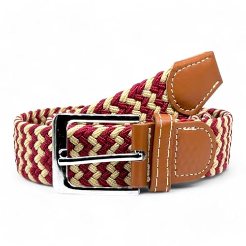 SEGMENTES Elastischer Herrengürtel – geflochtener und verstellbarer Gürtel in zwei Farben, ohne Löcher für maximalen Komfort – Homengürtel und vielseitiger Damengürtel, Beige und Granatrot, One size von SEGMENTES