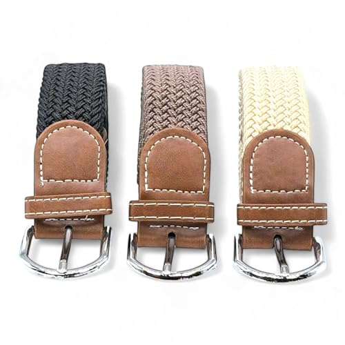 SEGMENTES Elastischer geflochtener Gürtel, Set mit 3 ausziehbaren Gürteln für Damen oder Herren, Einheitsgröße, passend für Gürtel, Anzuggürtel oder Freizeitgürtel, Länge 110 cm bis 140 cm, Beige, von SEGMENTES