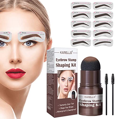 Augenbrauen Stempel Schablone, Eyebrow Powder Stamp,Augenbrauen Stempel Set,Augenbrauen Stempel,Wasserfestes Augenbrauen-Puder-Set,Wiederverwendbares Makeup Brauenpuder Kit,Dunkelbraun von SEGMINISMART