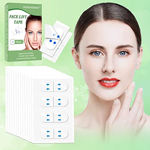 Face Lifting Tape,Facelifting Aufkleber,60 Stück Face Lift Patch,Unsichtbare Klebeband Dünner Gesichtsaufkleber,Unsichtbare V-Form Gesicht Face Lift Patch Gesichtsfalten Makeup Facelifting Werkzeuge von SEGMINISMART