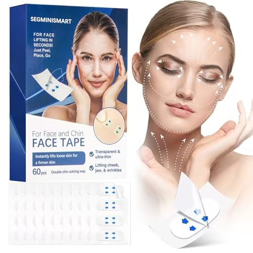 Face lifting Tape, Facelifting Aufkleber, 60pcs Face Lift Sticker,Face Tape Lifting Invisible,Unsichtbare Dünne Gesicht Aufklebe,Instant Face Lift V-shaped Face,Facial Tape Lift Waterproof von SEGMINISMART