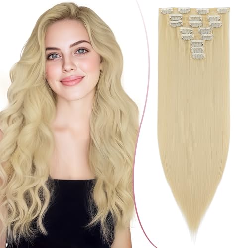 SEGO Pro 18 Zoll Dicke Highlight Haarteil 8PCS Lange Gerade Clip in Extensions Vollen Kopf 130g Kunstfaser Haarteile Für Frauen, Bleichblond SEGO Pro 18 Zoll Dicke Highlight Haarteil 8PCS Lange Gerade Clip in Extensions Vollen Kopf 130g Kunstfaser Haarteile Für Frauen, Bleichblond von SEGO Pro