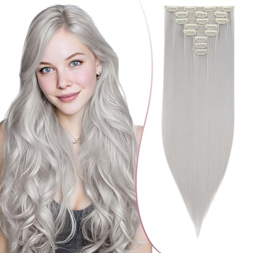 SEGO Pro 18 Zoll Dicke Highlight Haarteil 8PCS Lange Gerade Clip in Extensions Vollen Kopf 130g Kunstfaser Haarteile Für Frauen, Grau SEGO Pro 18 Zoll Dicke Highlight Haarteil 8PCS Lange Gerade Clip in Extensions Vollen Kopf 130g Kunstfaser Haarteile Für Frauen, Grau von SEGO Pro