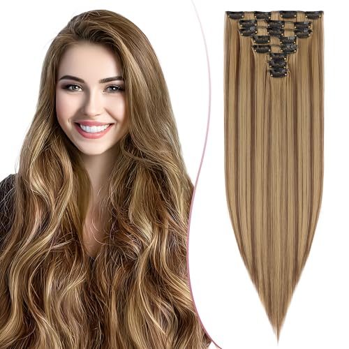 SEGO Pro 18 Zoll Dicke Highlight Haarteil 8PCS Lange Gerade Clip in Extensions Vollen Kopf 130g Kunstfaser Haarteile Für Frauen, Hellbraun & Aschblond SEGO Pro 18 Zoll Dicke Highlight Haarteil 8PCS Lange Gerade Clip in Extensions Vollen Kopf 130g Kunstfaser Haarteile Für Frauen, Hellbraun & Aschblond von SEGO Pro