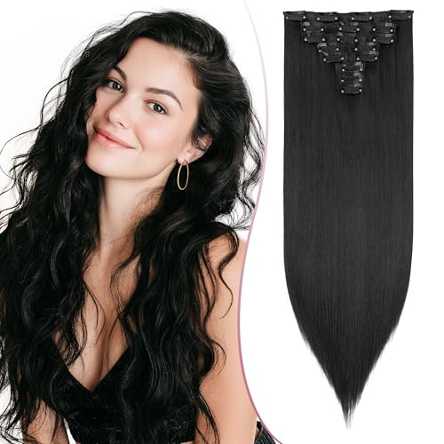 SEGO Pro 26 Zoll Dickes Highlight Haarteil 8PCS Lange Gerade Clip in Extensions Voller Kopf 175g Synthetische Faser Haarteile Für Frauen, Dunkel Schwarz SEGO Pro 26 Zoll Dickes Highlight Haarteil 8PCS Lange Gerade Clip in Extensions Voller Kopf 175g Synthetische Faser Haarteile Für Frauen, Dunkel Schwarz von SEGO Pro