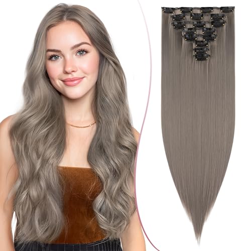 SEGO Pro 26 Zoll Dickes Highlight Haarteil 8PCS Lange Gerade Clip in Extensions Voller Kopf 175g Synthetische Faser Haarteile Für Frauen, Dunkelgrau SEGO Pro 26 Zoll Dickes Highlight Haarteil 8PCS Lange Gerade Clip in Extensions Voller Kopf 175g Synthetische Faser Haarteile Für Frauen, Dunkelgrau von SEGO Pro