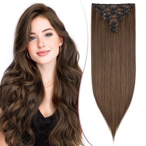 SEGO Pro 26 Zoll Dickes Highlight Haarteil 8PCS Lange Gerade Clip in Extensions Voller Kopf 175g Synthetische Faser Haarteile Für Frauen, Mittelbraun & Dunkelbraun SEGO Pro 26 Zoll Dickes Highlight Haarteil 8PCS Lange Gerade Clip in Extensions Voller Kopf 175g Synthetische Faser Haarteile Für Frauen, Mittelbraun & Dunkelbraun von SEGO Pro