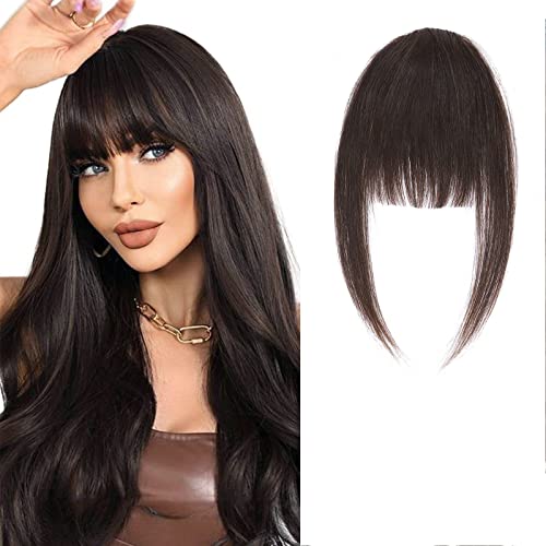 SEGO Clip in Bangs 100% Remy Echthaar One Piece Clip in Pony Fringe Extension Verlängerung natürliche Haarteil natürlich für Frauen und Mädchen Dunkelbraun#2 Pony-5.5"(14cm)-9g von SEGO