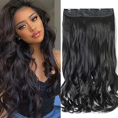 SEGO Clip in Extensions 60cm lange 3/4 voller Kopf Haarverlängerung Haarteil Gewellt 1 Tresse naturliche für Mädchen Naturschwarz von SEGO