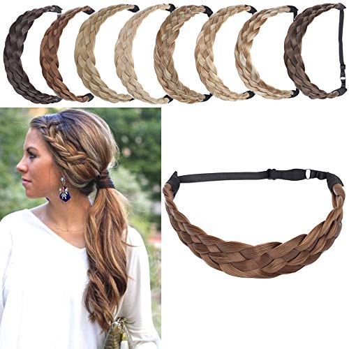 SEGO Extensions Haarband geflochtene Braids Haar Haarverlängerung verstellbare Stirnband elastische Stretch Haarteil Beauty-Accessoire für Frauen Hellbraun L-3.8cm(1.5")-50g von SEGO