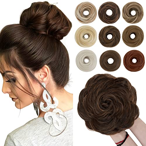 SEGO Haarteil mit Gummiband 55G Dutt Haarteile Haargummi mit Haaren Haarverlängerung Hochsteckfrisuren Messy Bun für Mädchen Dunkelbraun & Hellbraun von SEGO