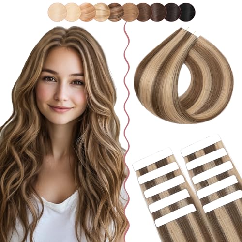 SEGO Tape Extensions Echthaar 10pcs Extensions Echthaar 15g Tape In Extensions Echthaar Invisible Echthaar Extensions Tape Glatt Haarverlängerung Für Frauen 55 cm # 4P27 von SEGO