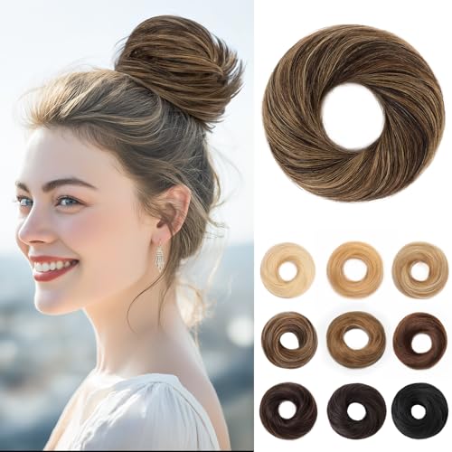SEGOHAIR 17G Haarteile Echthaar Mit Gummiband Unordentlicher Dutt Donut Accessoire Gerades Haar Für Damen Naturschwarz mit Dunkelleinen Duttformer Echtes Remy Haar Hochsteckfrisuren Chignon von SEGOHAIR