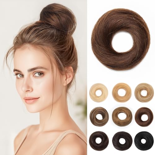 SEGOHAIR 17G Haarteile Echthaar Mit Gummiband Unordentlicher Dutt Donut Accessoire Gerades Haar Für Damen Schokobraun Duttformer Echtes Remy Haar Hochsteckfrisuren Chignon von SEGOHAIR