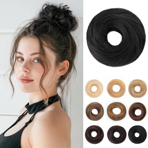 SEGOHAIR 17G Haarteile Echthaar Mit Gummiband Unordentlicher Dutt Donut Accessoire Gerades Haar Für Damen Tiefschwarz Duttformer Echtes Remy Haar Hochsteckfrisuren Chignon von SEGOHAIR