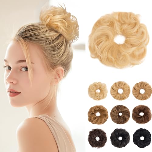 SEGOHAIR 17G Haarteile Echthaar Mit Gummiband Unordentlicher Dutt Donut Accessoire Welligs Haar Für Damen Ausgebleichtes Blond Duttformer Echtes Remy Haar Hochsteckfrisuren Chignon von SEGOHAIR