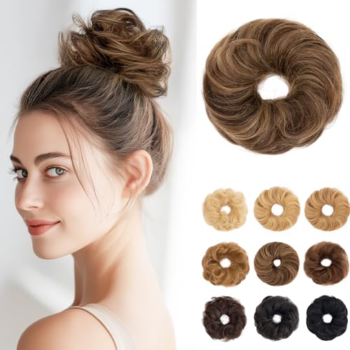 SEGOHAIR 17G Haarteile Echthaar Mit Gummiband Unordentlicher Dutt Donut Accessoire Welligs Haar Für Damen Dunkelbraun mit Dunkelleinen Duttformer Echtes Remy Haar Hochsteckfrisuren Chignon von SEGOHAIR