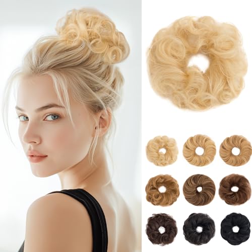 SEGOHAIR 17G Haarteile Echthaar Mit Gummiband Unordentlicher Dutt Donut Accessoire Welligs Haar Für Damen Platinblond Duttformer Echtes Remy Haar Hochsteckfrisuren Chignon von SEGOHAIR