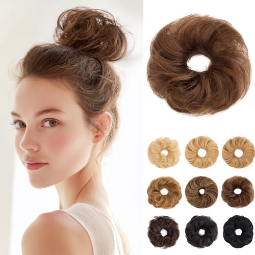 SEGOHAIR 17G Haarteile Echthaar Mit Gummiband Unordentlicher Dutt Donut Accessoire Welligs Haar Für Damen Schokobraun Duttformer Echtes Remy Haar Hochsteckfrisuren Chignon von SEGOHAIR