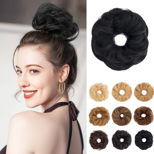 SEGOHAIR 17G Haarteile Echthaar Mit Gummiband Unordentlicher Dutt Donut Accessoire Welligs Haar Für Damen Tiefschwarz Duttformer Echtes Remy Haar Hochsteckfrisuren Chignon von SEGOHAIR