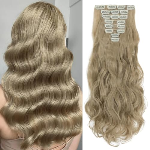 SEGOHAIR Clip In Extensions Haarverlängerung SET 8Pcs 18 Clips Voller Kopf Wie Echthaa Glatt - Synthetisches Haarteil Für Damen 17"(43cm) Aschblond von SEGOHAIR