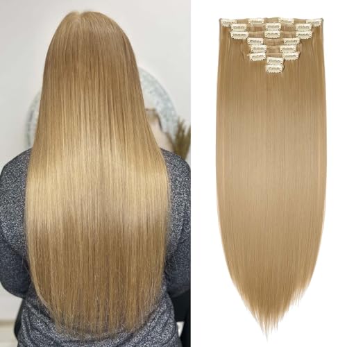 SEGOHAIR Clip In Extensions Haarverlängerung SET 8Pcs 18 Clips Voller Kopf Wie Echthaa Glatt - Synthetisches Haarteil Für Damen 23"(58cm) Aschblond von SEGOHAIR