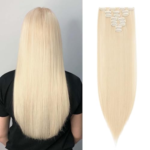 SEGOHAIR Clip In Extensions Haarverlängerung SET 8Pcs 18 Clips Voller Kopf Wie Echthaa Glatt - Synthetisches Haarteil Für Damen 23"(58cm) Blond bleichen von SEGOHAIR