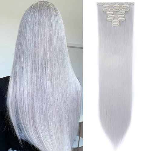SEGOHAIR Clip In Extensions Haarverlängerung SET 8Pcs 18 Clips Voller Kopf Wie Echthaa Glatt - Synthetisches Haarteil Für Damen 24"(60cm) Aschblond von SEGOHAIR