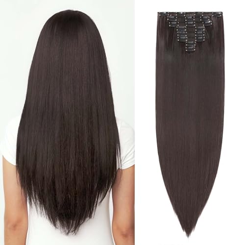 SEGOHAIR Clip In Extensions Haarverlängerung SET 8Pcs 18 Clips Voller Kopf Wie Echthaa Glatt - Synthetisches Haarteil Für Damen 26"(66cm) Dunkelbraun von SEGOHAIR