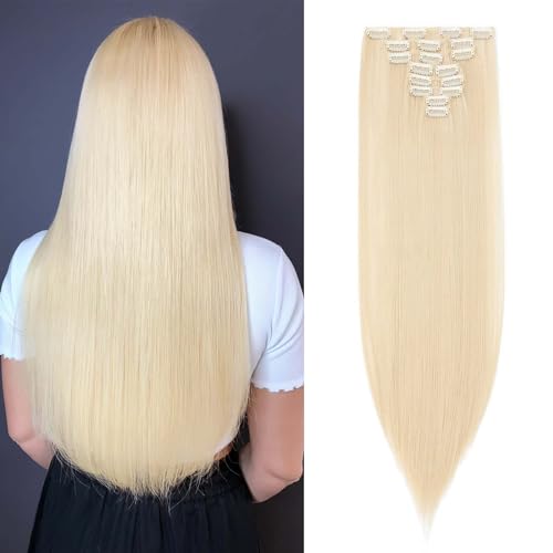 SEGOHAIR Clip In Extensions Haarverlängerung SET 8Pcs 18 Clips Voller Kopf Wie Echthaa Glatt - Synthetisches Haarteil Für Damen 26"(66cm) Gebleichtes Blond von SEGOHAIR
