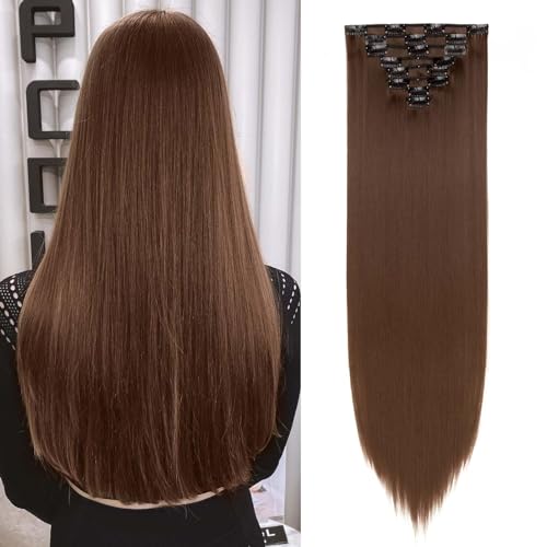 SEGOHAIR Clip In Extensions Haarverlängerung SET 8Pcs 18 Clips Voller Kopf Wie Echthaa Glatt - Synthetisches Haarteil Für Damen 26"(66cm) Schokoladenbraun von SEGOHAIR