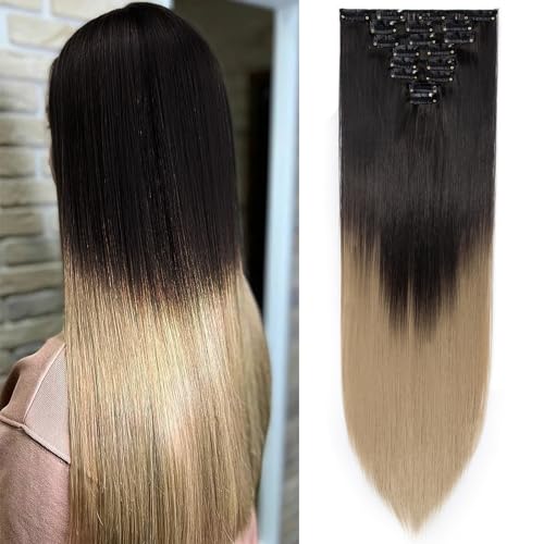 SEGOHAIR Clip In Extensions Haarverlängerung SET 8Pcs 18 Clips Voller Kopf Wie Echthaa Glatt - Synthetisches Haarteil Für Damen 26"(66cm) Von Dunkelbraun bis Aschblond von SEGOHAIR