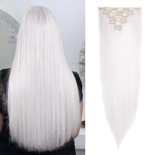 SEGOHAIR Clip In Extensions Haarverlängerung SET 8Pcs 18 Clips Voller Kopf Wie Echthaa Glatt - Synthetisches Haarteil Für Damen 26"(66cm) Weiß von SEGOHAIR