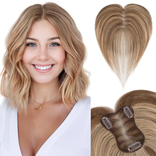 SEGOHAIR Echthaar Hair Topper für Frauen mit Seitenpony - 21g Handgebunden Basis Haar Topper Atmungsaktives Tüllnetz Spitze Basis 100% Echtes Haar Clip in Topper Mittelbraun/Dunkelblond SEGOHAIR Echthaar Hair Topper für Frauen mit Seitenpony - 21g Handgebunden Basis Haar Topper Atmungsaktives Tüllnetz Spitze Basis 100% Echtes Haar Clip in Topper Mittelbraun/Dunkelblond von SEGOHAIR