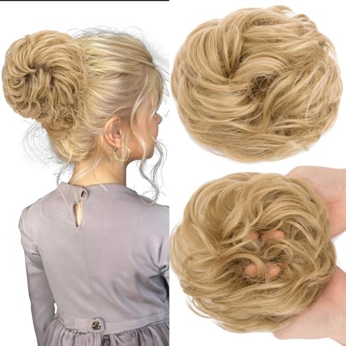 SEGOHAIR Haarteil Mit Gummiband,VOLUMINÖS Unordentlicher Dutt Scrunchie Haargummi Mit Haaren, Brautfrisuren Messy Bun Dutt Haarteil Für Damen Mädchen Aschblond 25g von SEGOHAIR