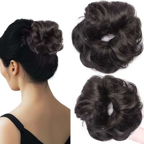 SEGOHAIR Haarteil Mit Gummiband,VOLUMINÖS Unordentlicher Dutt Scrunchie Haargummi Mit Haaren, Brautfrisuren Messy Bun Dutt Haarteil Für Damen Mädchen Natürlich Schwarz 25g von SEGOHAIR